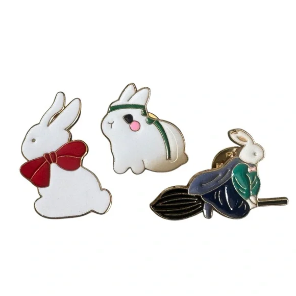 White Rabbit Enamel Pin Set - Picture 6 of 6